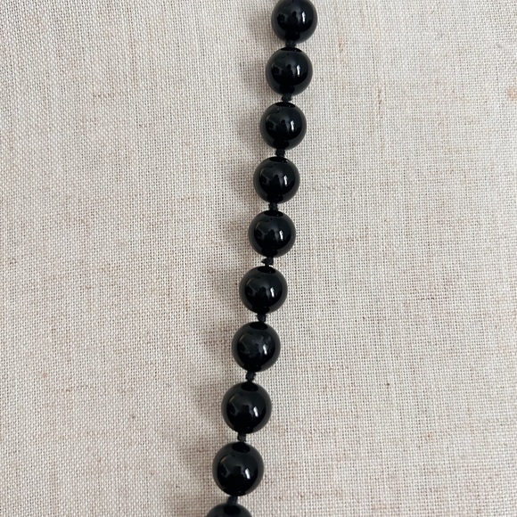 Vintage Glass Black Beaded Necklace with Teal Tassel - Picture 4 of 4